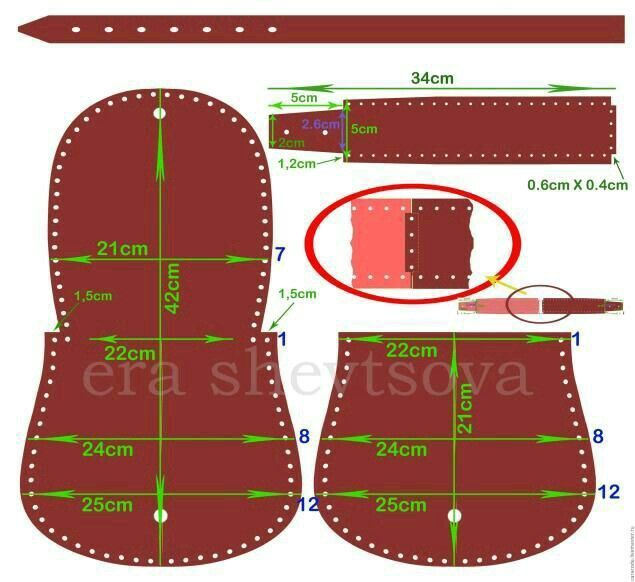 the sewing pattern is shown with measurements to make it look like an oven mitt