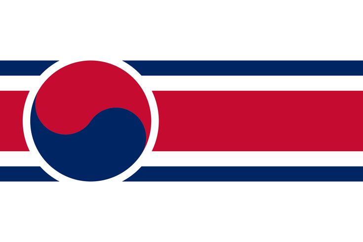 the flag of south korea is shown in red, white and blue with an orange circle