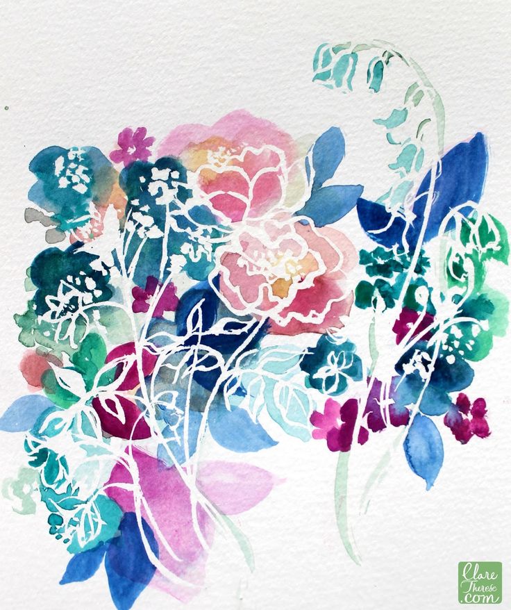 watercolor painting of colorful flowers on white paper