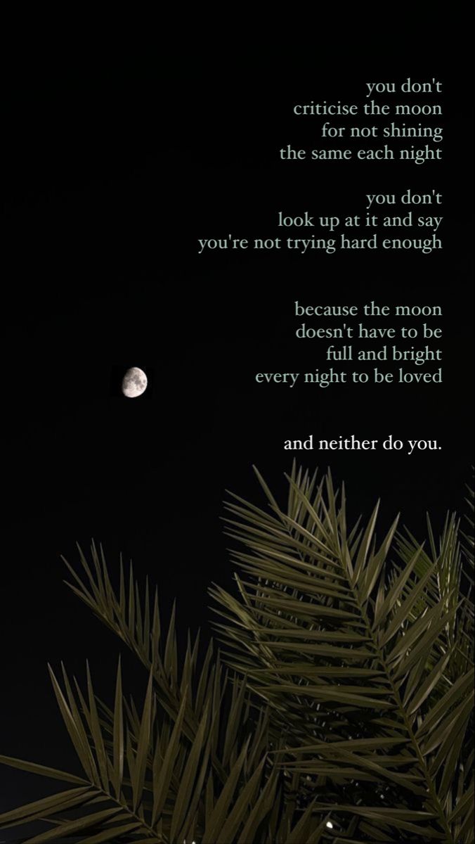 a palm tree with the moon in the background and a poem written on it's side