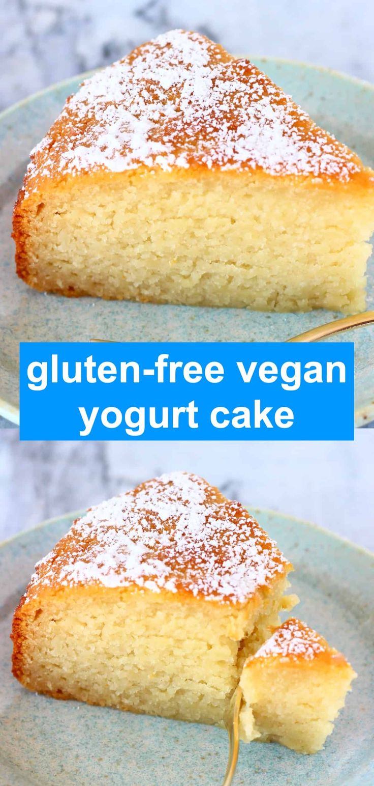 two slices of gluten - free vegan yogurt cake