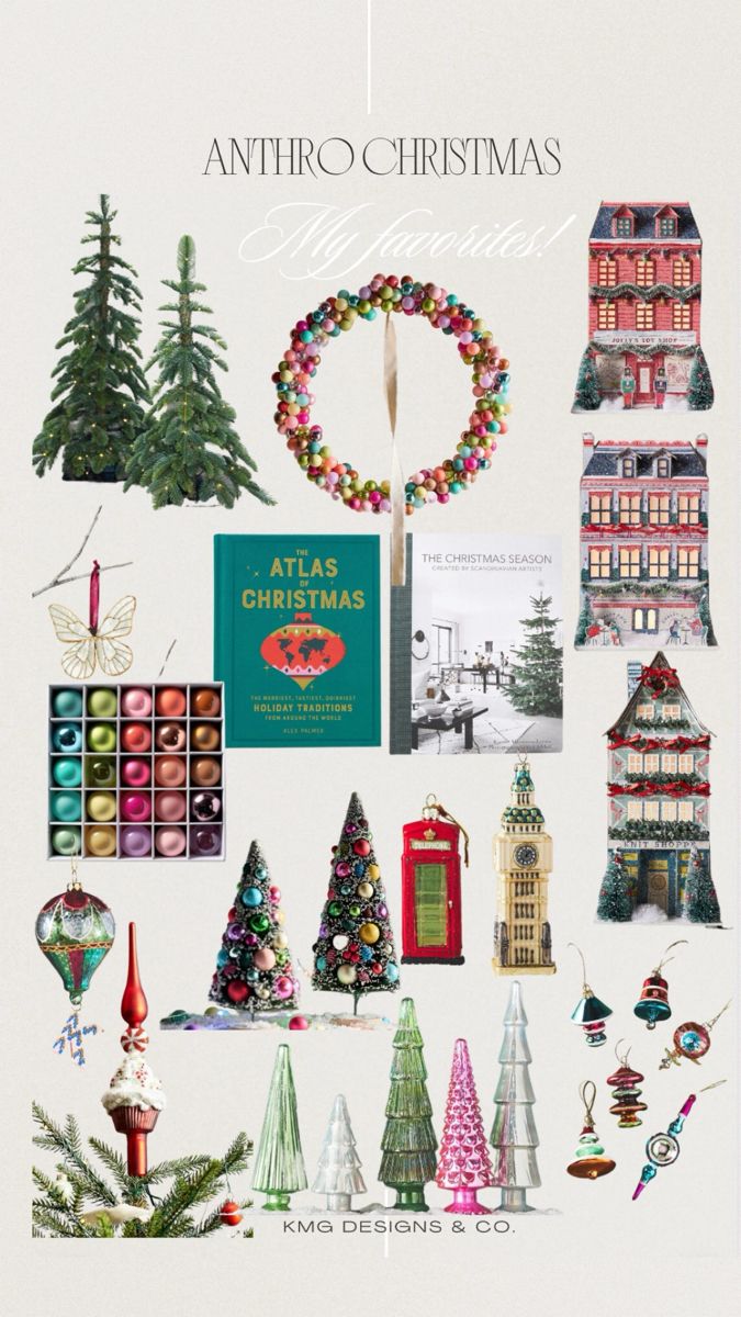 an image of christmas decorations and gifts on the cover of a magazine or brochure