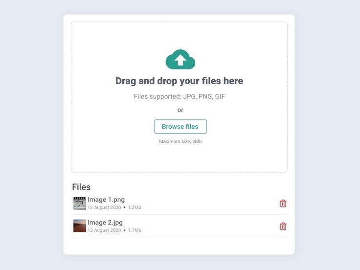 the drag and drop files here page