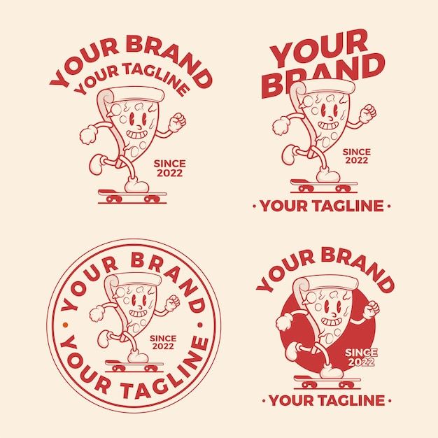 four different logos for your brand, including pizza and hotdogs on the side