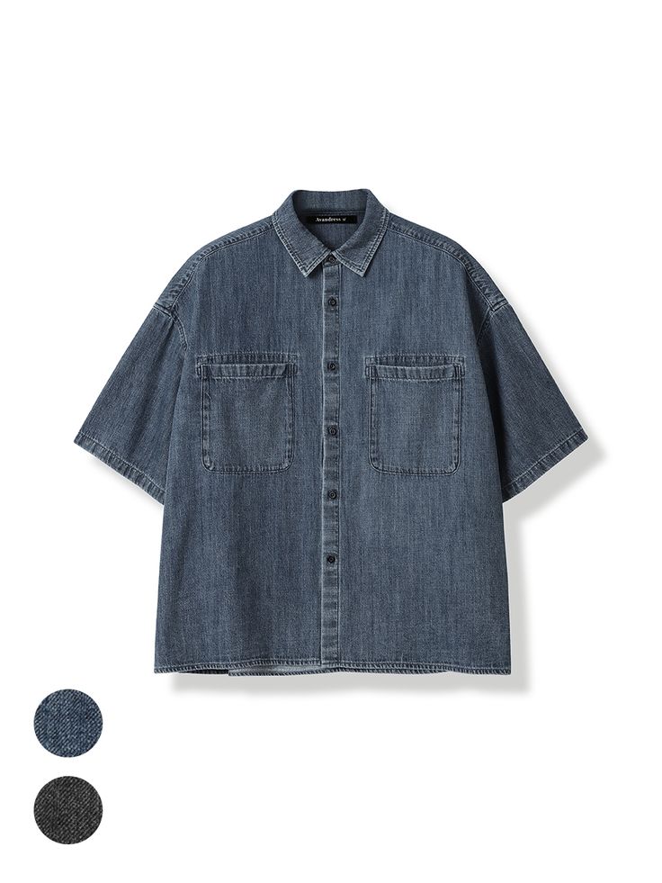 Editor's Notes The denim shirt have a casual and stylish fit with a collar that gives a classic mood. - Unique pocket design- Air washing to keep the shine of the fabric while providing a natural and soft texture- Eco-friendly fabric with excellent breathability and absorbencyMeasurements(in.)S / M- Length: 27.17 in. / 28.74 in. - Shoulder: 23.23 in. / 24.8 in. - Chest: 26.77 in. / 28.35 in. - Armhole: 9.45 in. / 9.84 in. - Sleeve: 10.24 in. / 10.24 in.Model info: Amirtie - Height 6' 1 Dark Wash Cotton Shirt With Pockets, Dark Wash Cotton Collared Shirt, Collared Denim Blue Summer Shirt, Collared Denim Blue Shirt For Summer, Summer Denim Blue Collared Shirt, Dark Wash Button-up Shirt For Summer, Dark Wash Button Closure Shirt For Summer, Dark Wash Shirt With Button Closure For Summer, Denim Blue Cotton Shirt With Pockets