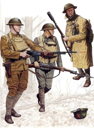 At the Argonne in late fall of 1918, to the right is a Marine grenadier of the 4th Marine Brigade. He is armed with an M1903 fitted with a French VB grenade launcher modified to fit the American rifle. He accompanies two Marines of the 5th Marine Brigade who make up a Browning Automatic Rifle team. Put into production in 1918, very few BARs made it to the front lines before the Armistice was signed. Even in that short span, it more than proved its worth however. Wwi Photos, Filipino History, Philippine Army, Ww2 Art, Us Army Uniforms, Ww1 Art, Ww1 History, Deco Punk, Ww1 Soldiers