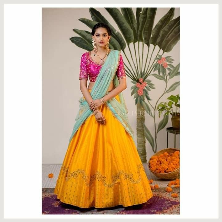 #affiliatelink Lehenga Color Combinations, Lehenga Saree Design, Half Saree Lehenga, Indian Outfits Lehenga, Lehnga Dress, Wedding Blouse Designs, Blouse Designs Silk, Half Saree Designs, Saree Models