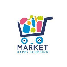 the logo for market happy shopping, which is designed to look like a cart full of people