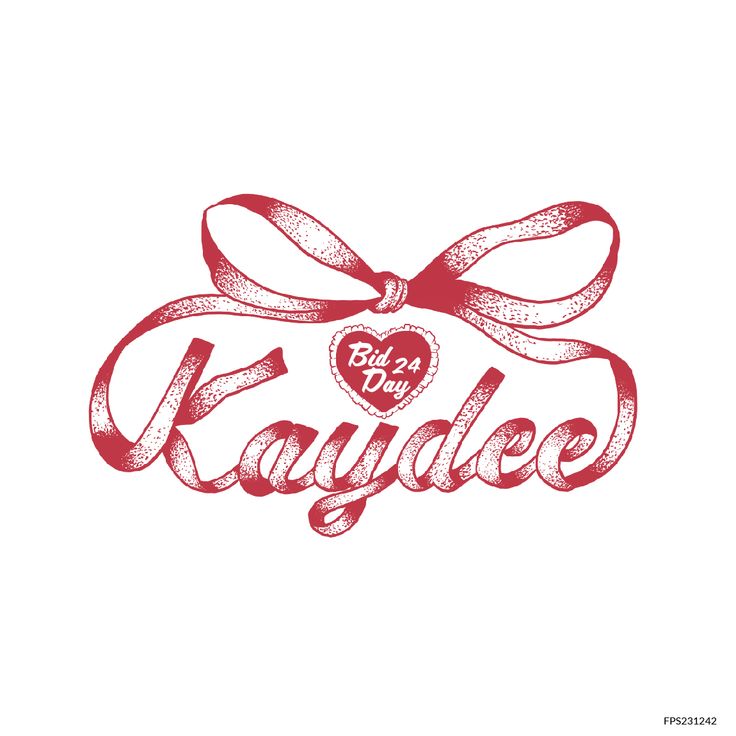 the word kalybee written in red ink with a bow