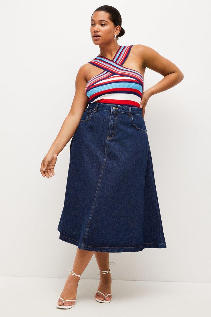 Trade In Love-Worn Mom Jeans For This Clean-Lined Denim Midi Skirt For Summer. Detailed With A High Waistline, Classic Pockets And Belt Loops, It Brings A Cool And Classic Twist To Any Outfit.Expertly Designed For Those Size 18 And Above, Our Plus Size Collection Is Perfectly Proportioned To Ensure You Look Fashionable At Every Shape. Summer Midi Denim Skirt, Summer Denim Midi Skirt, Dark Wash Skirt For Summer Workwear, Denim Blue Midi Denim Skirt For Summer, Chic Dark Wash Midi Denim Skirt, Denim Blue Midi Length Skirt For Summer, Trendy Midi Denim Skirt For Spring, Trendy Spring Denim Midi Skirt, Trendy Midi-length Denim Skirt For Spring