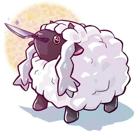 a cartoon sheep with a knife in its mouth