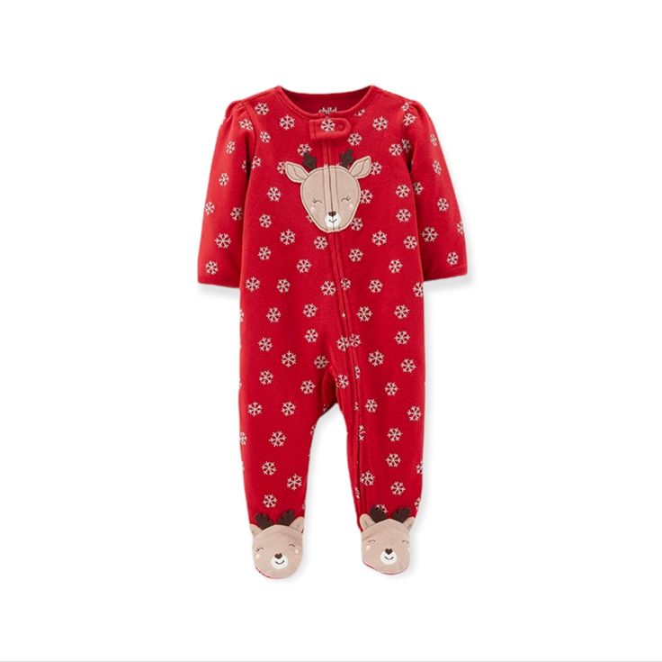 Carter's Baby Girls' Reindeer Sleep N' Play Pajamas Zipper Front With Chin Protector Glitter Snowflakes Size Newborn Brand Carter's New With Tags Attached Your Little One Will Be All Ready For Christmas In This Pretty Glitter Snowflake Reindeer Blanket Sleeper! 3.3 Oz Baby Christmas Onesie, Polka Dot Christmas, Glitter Snowflakes, Girl Pajamas, Blanket Sleeper, Baby Clothes Sizes, Play Outfit, Christmas Onesie