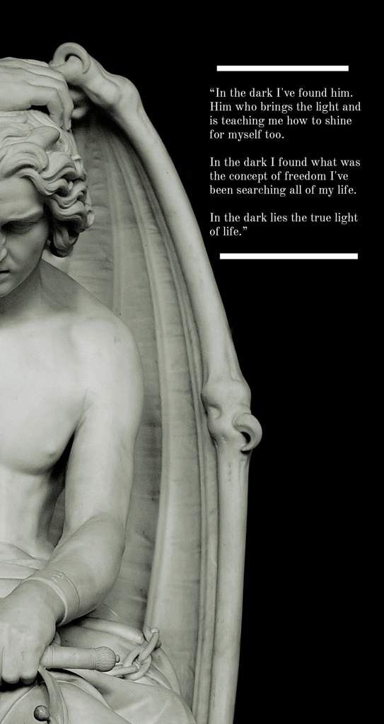 an image of a statue that is in black and white with a quote on it