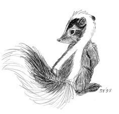 a drawing of a small animal with long legs and tail, sitting on the ground