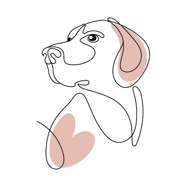 a drawing of a dog's face in pink and white with hearts on it