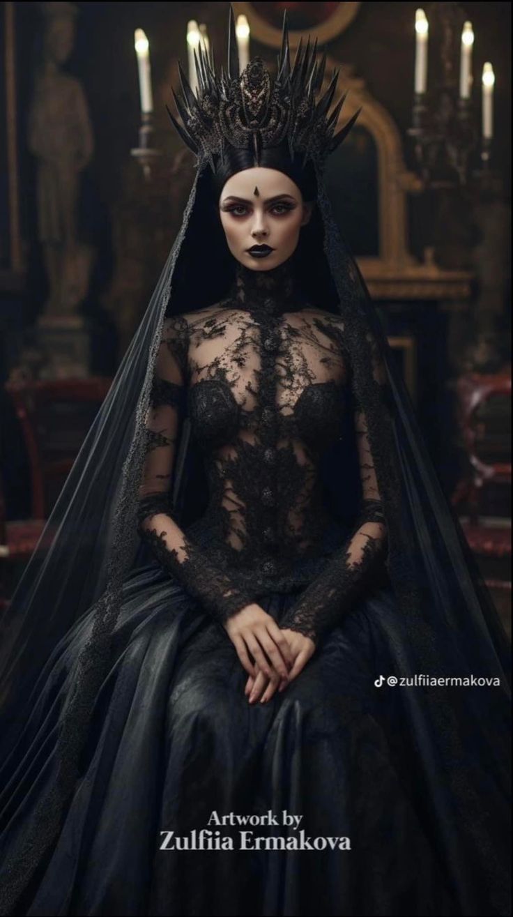 Evil Princess, Gothic Culture, Goth Princess, Black Wedding Gowns, Vampire Clothes, Crown Aesthetic, Gothic Princess, Gothic Bride, Dark Princess