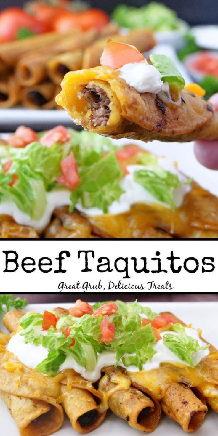 the beef taquitass are stuffed with lettuce, tomatoes and cheese