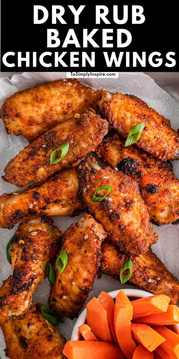 chicken wings with carrots and parsley on the side