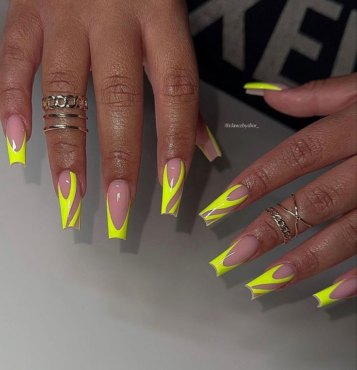 Casual Acrylic Nails, Acrylic Nails Ideas, Unique Acrylic Nails, Summer Acrylic Nails, Short Acrylic Nails Designs, Neon Nails, Yellow Nails, Coffin Nails Designs, Pretty Acrylic Nails