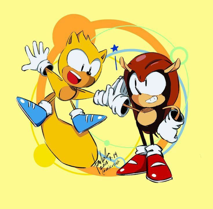 an image of two cartoon characters on a yellow background