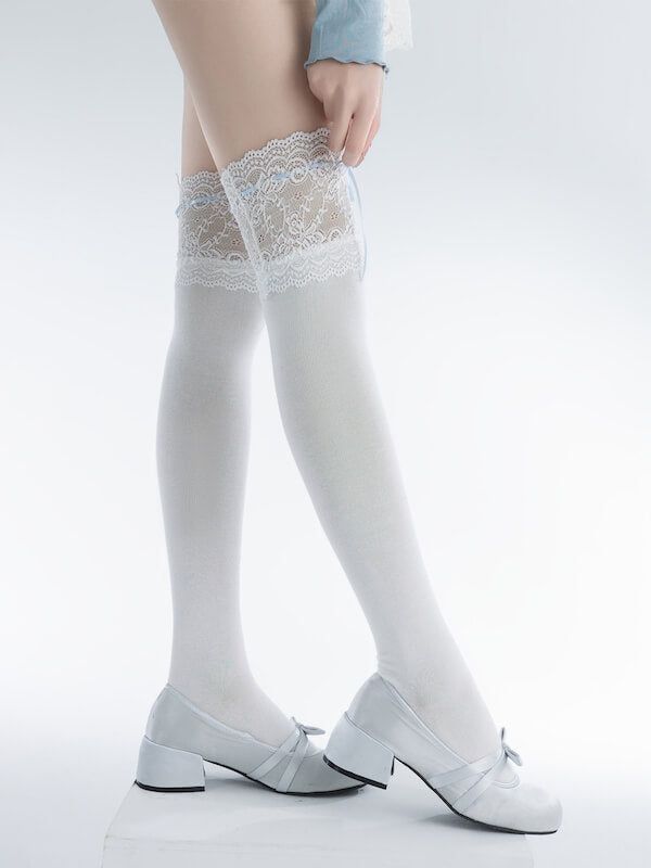 Material: Cotton chinlonColor: Milk white with pink lace, Milk white with milk white lace, Milk white with blue lace Length: Over the calf, Over the knee If you need any help, please feel free to contact us info@cutiekillshop.com. Cream Thigh-high Hosiery, Fitted White Spring Hosiery, Spring Thigh-high Legwear With Lace Trim, Fitted Cream Thigh-high Stockings, White Thigh High Hosiery, Lace Trim Hosiery, Spring Fitted Lace Hosiery, Thigh High Lace Hosiery With Lace Trim, Fitted Lace Legwear With Lace Trim