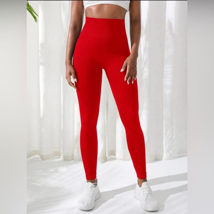 Red Yoga Basic Wide Waistband Sports Scrunch Butt Leggings Color-Red Size-Small Good Quality! (Never Worn) Questions? Leave A Comment Below! Solid Elastic Activewear For Gym, Elastic Solid Activewear For Gym, Sporty Elastic Yoga Pants, Elastic Sporty Yoga Pants, Red Athleisure Tights For Training, High Waist Elastic Yoga Activewear, Red Compression Yoga Leggings, Red Compression Leggings For Yoga, Red High Stretch Sportswear Leggings