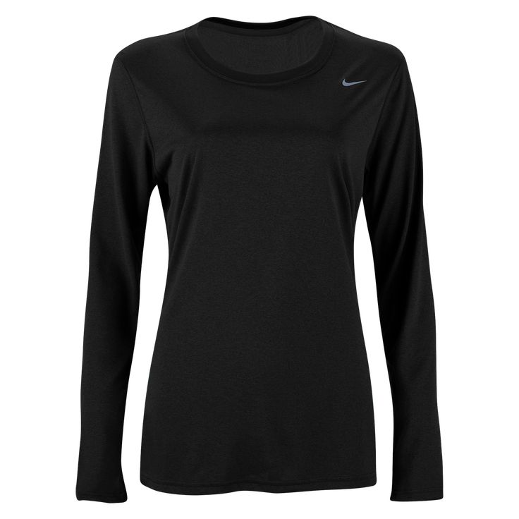 Nike Women's Legend Long Sleeve Poly T-Shirt. Train with the Swoosh and feel the difference. Dri-FIT training top looks like a tee but performs like a training jersey. Lightweight, moisture wicking training top with screened Nike logo. 100% polyester. Nike Dri-fit T-shirt For Running, Dri-fit Crew Neck Top For Sports Season, Nike Athleisure Training T-shirt, Nike Technical T-shirt For Workout, Nike Technical Workout T-shirt, Nike Dri-fit Activewear For Sports Season, Nike Dri-fit Activewear For Sports, Nike Athletic Fit T-shirt For Training, Nike Activewear For Training