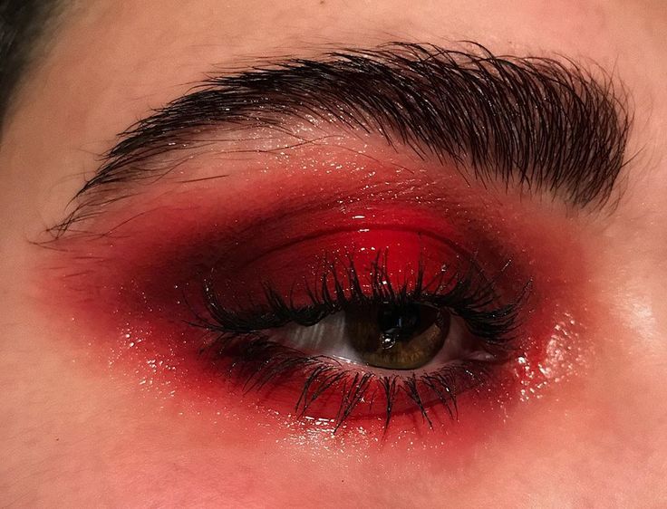 Glam Demon Makeup, Glam Gore Makeup, Unholy Makeup, Red Shadow Makeup, Red Themed Makeup, Wrath Makeup, Red Makeup Halloween, Devilish Makeup, Blood Tears Makeup