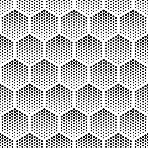 black and white hexagonal pattern with dots on the surface royalty illustration for wallpaper or fabric