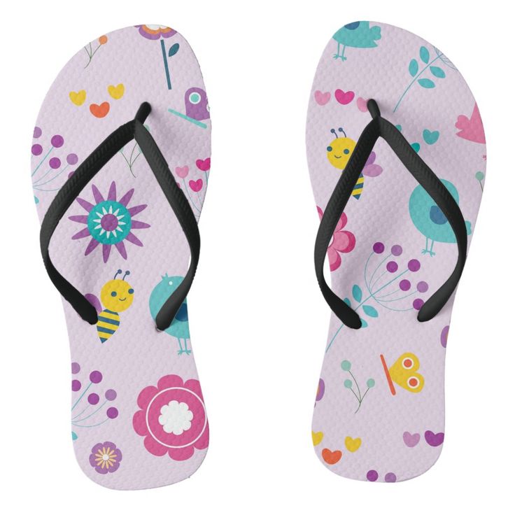 Summer is fun when you're wearing cool flip flops. Playful Multicolor Flip Flops For Vacation, Playful Summer Vacation Flip Flops, Multicolor Sandals For Poolside Spring, Fun Summer Beach Flip Flops, Multicolor Summer Flip Flops For Spring, Spring Beach Sandals With Floral Print, Trendy Floral Print Beach Sandals, Pink Sandals For Spring Poolside, Floral Print Beach Sandals For Spring