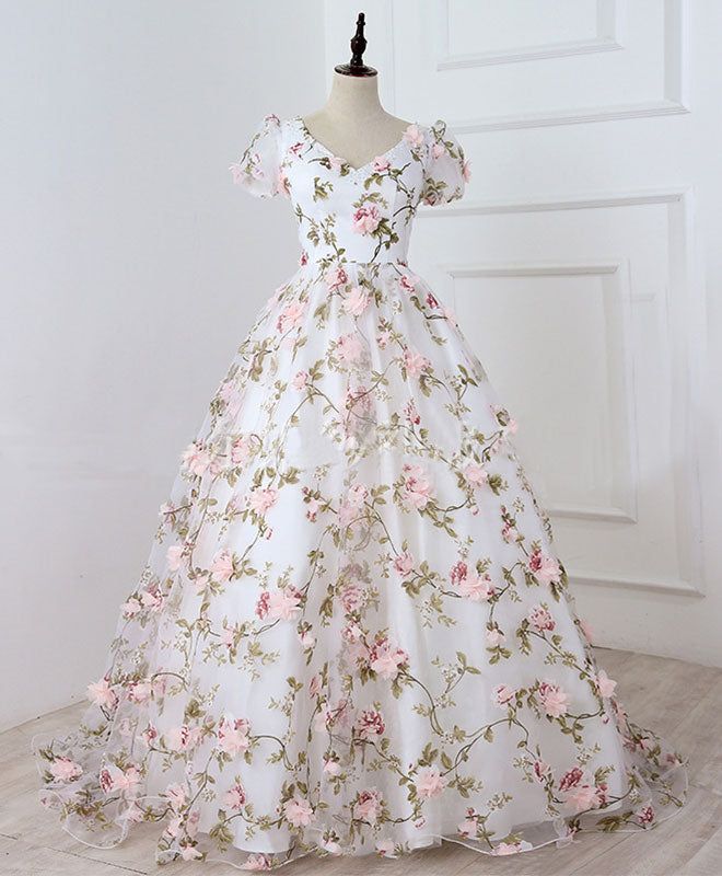 White Prom Dress Long, Sweet 15 Dresses, Pink 3d, Floral Prom Dresses, White Evening Dress, Tulle Evening Dress, Prom Dresses For Teens, فستان سهرة, Custom Size Dresses