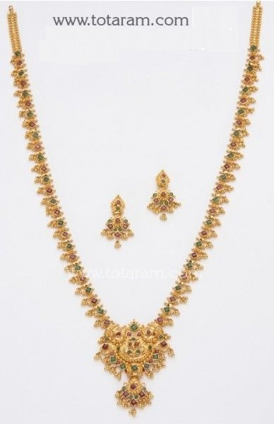 22K Gold Ruby Necklace & Drop Earrings set - 235-GS467 in 57.000 Grams 22k Gold Necklace Addiga, 22k Gold Necklace Swt, 22k Gold Necklace Short, Gold Ruby Necklace, Indian Gold Jewelry, Gold Earrings Indian, Gold Earrings Wedding, 22k Gold Jewelry, Gold Jewelry Simple Necklace