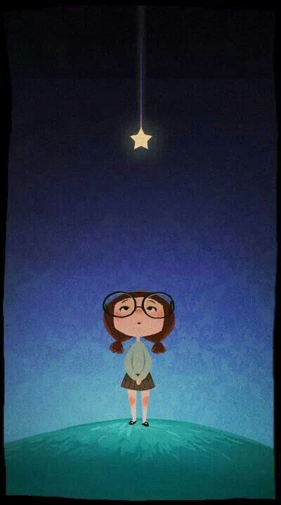 a girl standing under a star at night