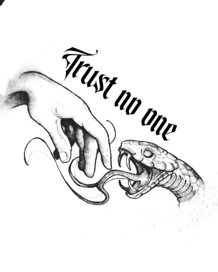 a drawing of two hands touching each other with the words trust no one above them