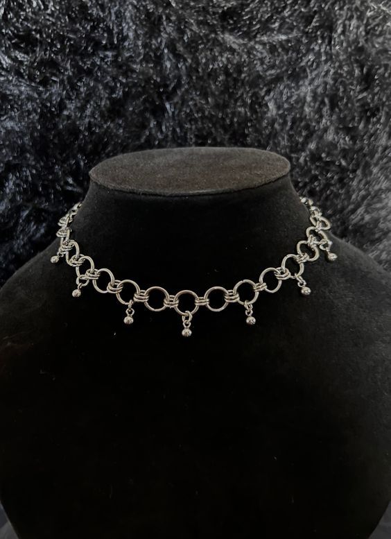 Delicate stainless steel chainmaille chain choker  Hand crafted choker, 100% stainless steel chain and ball charms Silver Dangle Chain Choker, Silver Stainless Steel Choker Necklace, Silver Stainless Steel Choker With Clavicle Chain, Sterling Silver Chain Choker, Adjustable Sterling Silver Chain Choker, Silver Stainless Steel Choker With Adjustable Chain, Metal Choker With Adjustable Chain, Metal Chain Link Silver Chain Choker, Metal Silver Chain Link Choker