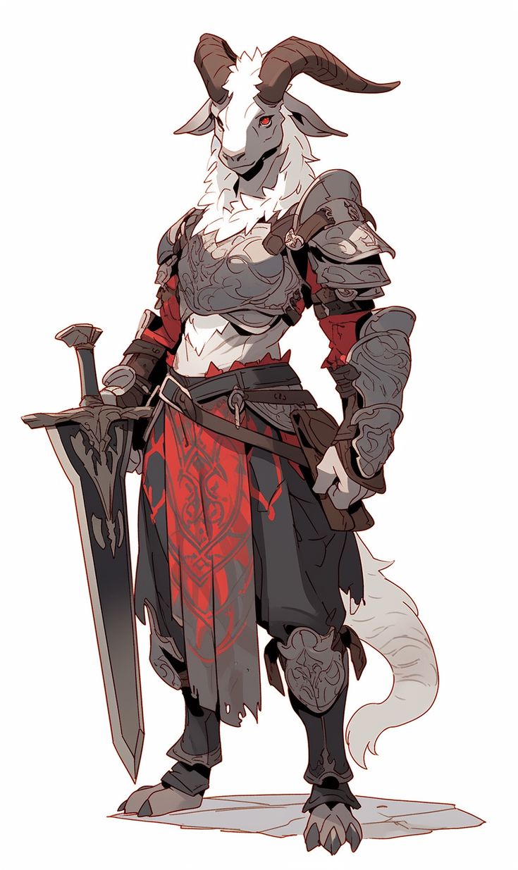 Satyr Armor, Goat Man Character Design, Goat Person Character Design, Grung Dnd Character Art, Humanoid Creature Concept Art, Dnd Animal Characters, Animal Dnd Characters, Ram Character Design, Harengon Monk