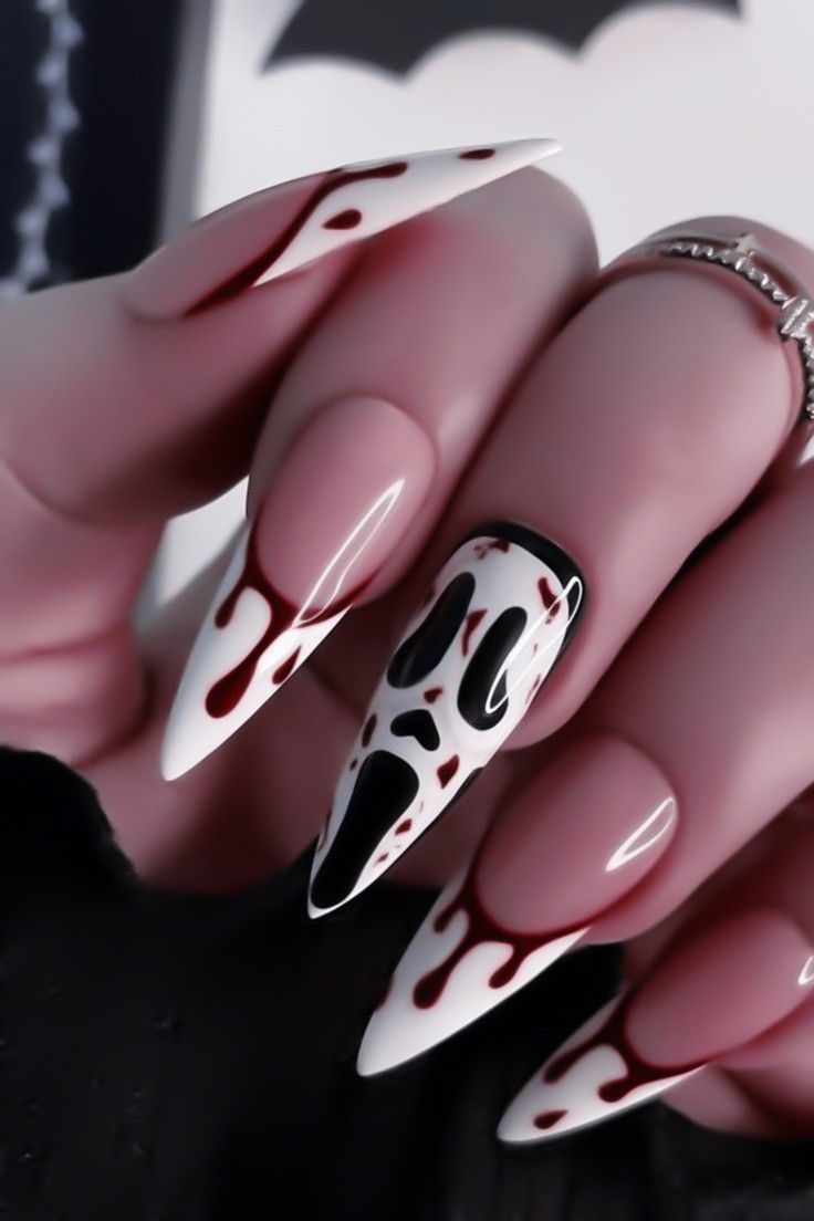 Scary Nails, Halloween Nail Ideas, Horror Nails, Holloween Nails, Witchy Nails, Halloween Acrylic Nails, Gothic Nails, Goth Nails, Grunge Nails