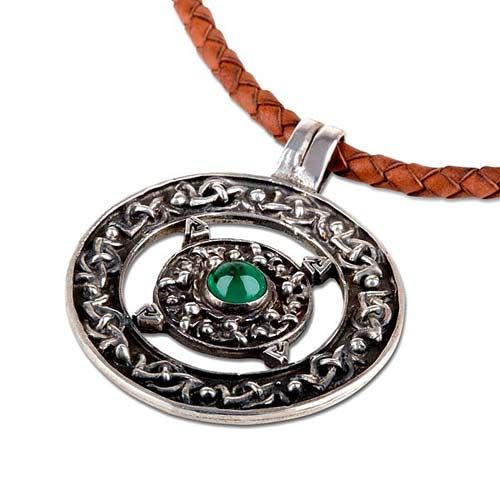 Norse Amulet silver with Emerald Amulet Style Jewelry With Large Pendant For Blessing, Spiritual Compass Pendant Jewelry, Spiritual Compass Pendant Necklace, Bohemian Round Pendant Necklace For Blessing, Amulet Style Compass Pendant Necklace, Amulet Style Pendant Jewelry With Compass Design, Artisan Jewelry Round Pendant For Meditation, Artisan Round Pendant Jewelry For Meditation, Spiritual Hand Forged Medallion Necklace