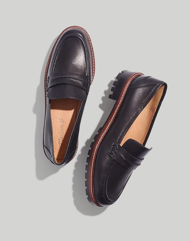 Women: Jeans, Clothing, Bags & Shoes | Madewell Lugsole Loafer, Madewell Loafers, Best Loafers, Look Formal, Leather Industry, Madewell Shoes, Black Loafers, Comfy Shoes, Lug Sole