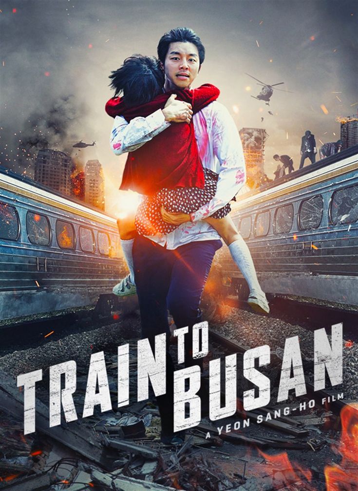 the movie poster for train to busan is shown with two people hugging each other