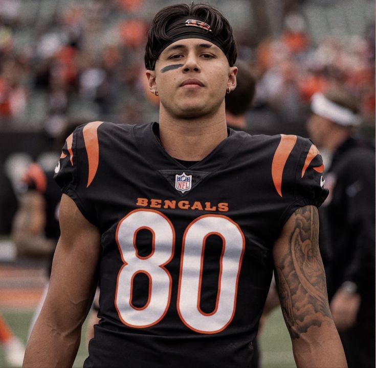 a football player is standing on the field