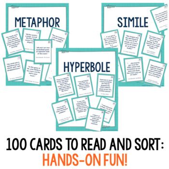 four different types of cards with text that says,'100 cards to read and sort hands - on fun