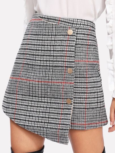 Glen Plaid Overlap Skirt -SheIn(Sheinside) Overlap Skirt, Colorful Skirts, Multicolor Skirt, Glen Plaid, Sewing Skirts, Flutter Sleeve Dress, Skirts Online, Skirt Design, Circle Skirt