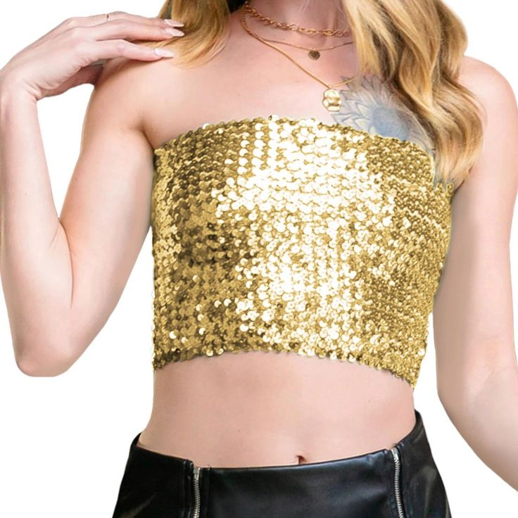 Unleash your inner sparkling diva with the Anna-Kaci Women's Strapless Glitter Sequin Sparkle Bandeau. This tube top is adorned with all-over sequin embellishments, offering a dazzling display of shimmer and shine. Its crop length and stretch fit ensure comfort and style all night long. Sequin Tube Top, Women's Handkerchief, Shimmer And Shine, Bralette Crop Top, Women Halter, Shimmer N Shine, Cropped Tube Top, Tank Top Camisole, Sheer Top