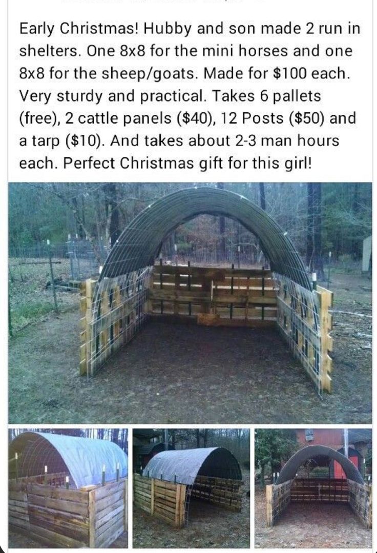 the instructions for how to build an outdoor shelter with pallets and other things in it