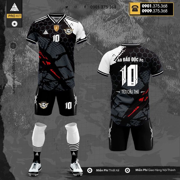 the soccer uniform is designed to look like it has been worn in black and white