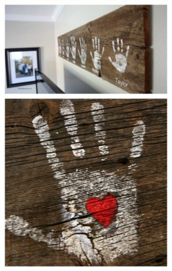 handprints on wood are the perfect way to decorate your home for valentine's day