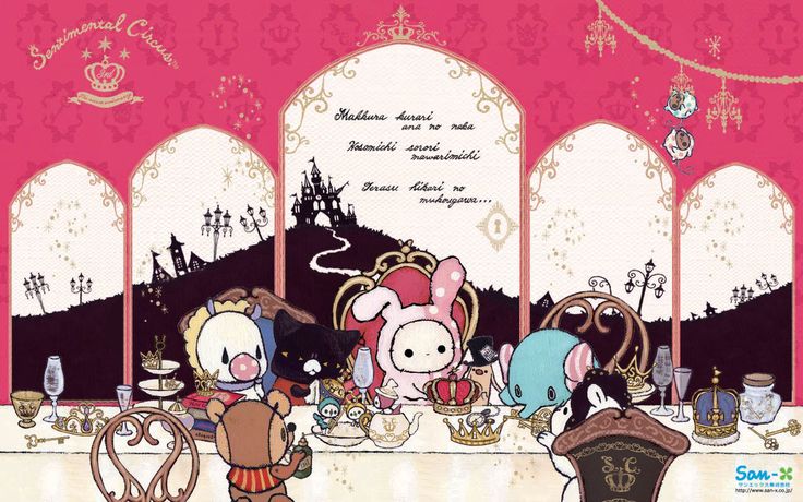 two cartoon mice sitting at a table with food and drinks in front of them, surrounded by other characters