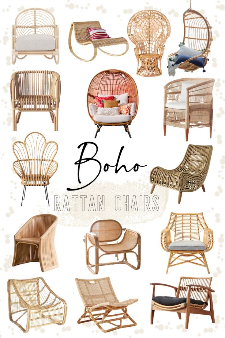 the rattan chairs are all different sizes and colors