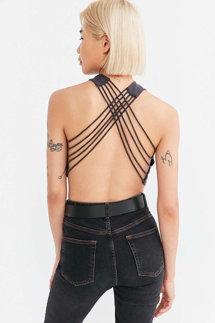 T Shirt Weaving, Open Back Crop Top, Strappy Top, Open Back, Black Gray, Backless Dress, Urban Outfitters, Black And Grey, Crop Top